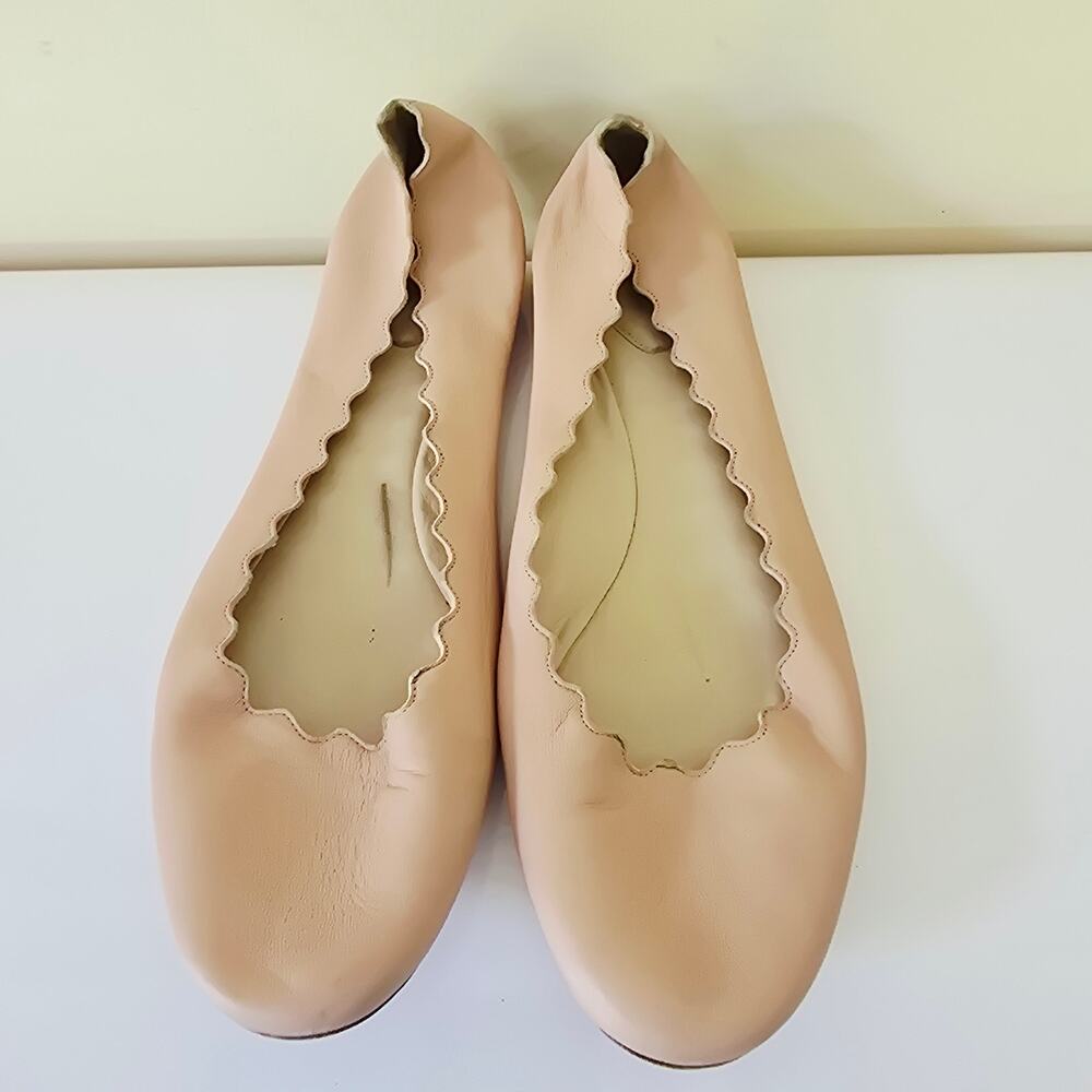 Chloe Lauren Scalloped Leather Ballerina Flats Tan Cream 41 US 10.5 - Picture 4 of 10